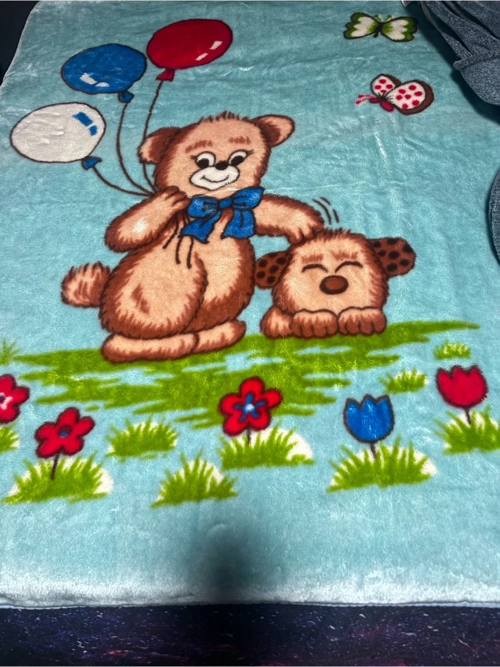 Vintage Plush Korean Mink Style Baby Blanket - Teddy Bear, Puppy, Balloon etc.